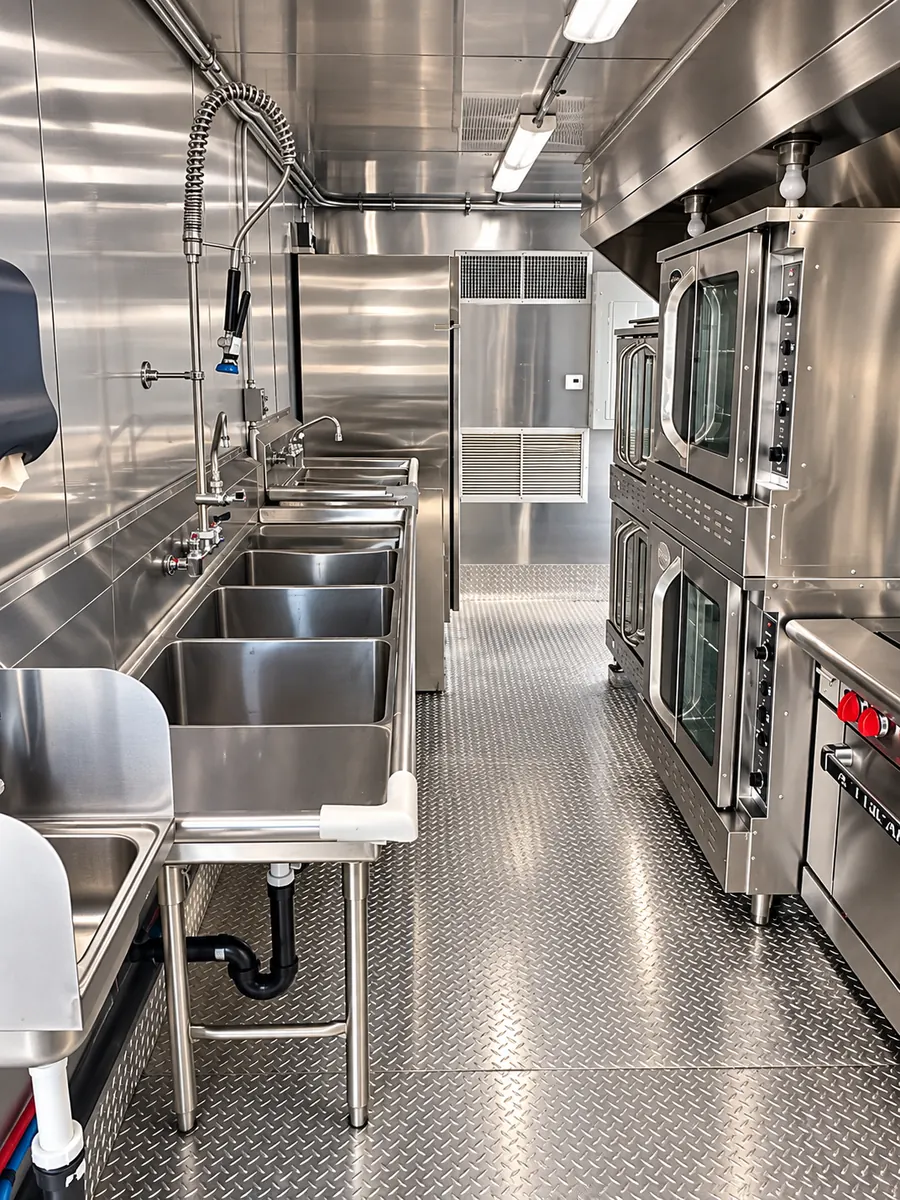 mobile commercial kitchen trailer wash sinks convection ovens
