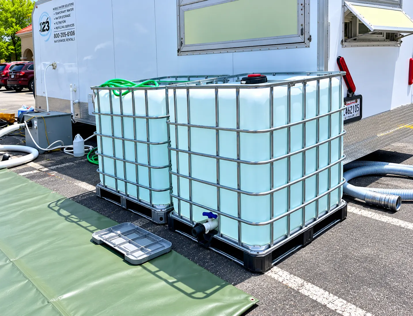 mobile water trailer with portable water tanks